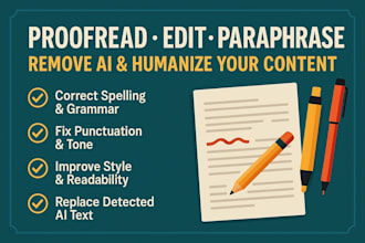 proofread, edit, paraphrase, remove ai and humanize your content