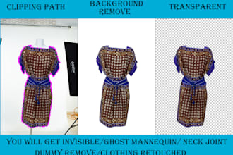 do invisible mannequin, dummy, clothing, bg remove