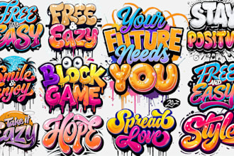 create typography, graffiti sticker design for your project