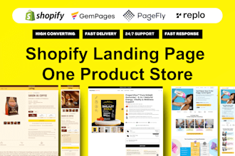 design shopify landing page by replo, pagefly and gempages