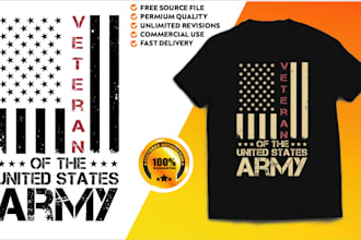 create awesome retro vintage tshirt design, veterans patriotic usa flag,