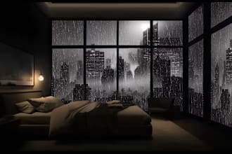 create dark luxury apartment rain video