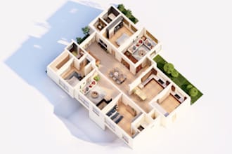render 3d interior, interior design, house, restaurant
