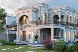 design and render 3d exterior for house, building