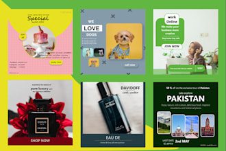 design social media post, facebook ads, web banner, instagram post and story