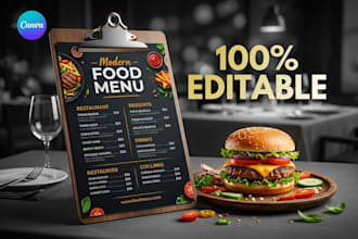 design a professional restaurant menu or food menu in canva