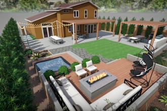 design frontyard backyard pool patio roof kitchen with plant beds