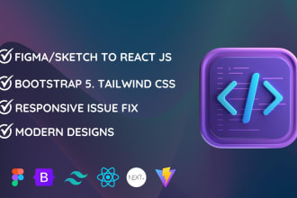 convert figma design to react js with tailwind CSS  or bootstrap 5