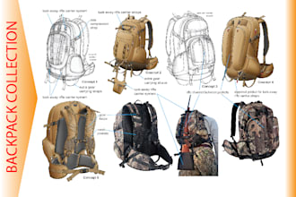 design custom backpack concepts with detailed tech packs