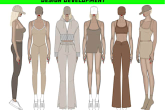 create detailed tech packs and flat sketches for activewear