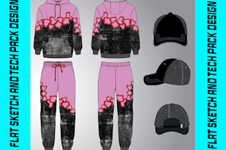 design professional flat sketches and tech packs for apparel