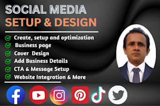 do social media setup, account creation, professional profile setup, and page