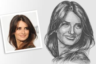draw black and white engraving illustration from your photo