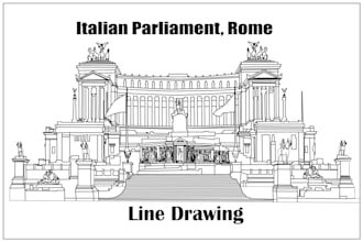 draw detailed building line art and product line art
