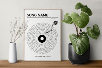 create custom song lyrics print wall art in vinyl style