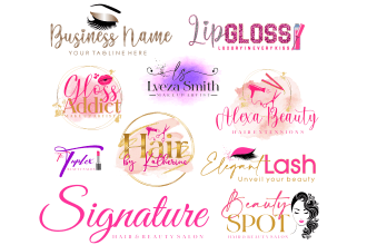 design watercolor feminine logo for eyelashes, lipgloss ,hairstylist ,makeup