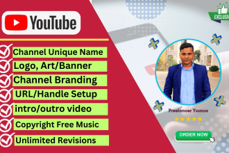 create, setup youtube channel with logo, art, intro, outro
