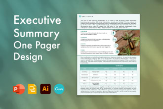 design one pager, executive summary, investment teaser or business proposal