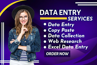 do data entry, data input, copy paste, and data collection