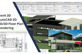 make 3d, 2d floor plan ,3d rendering in revit, autocad
