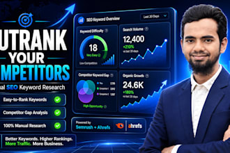 do SEO keyword research and competitor analysis using semrush, ahrefs