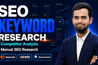 do SEO keyword research and competitor analysis using semrush, ahrefs