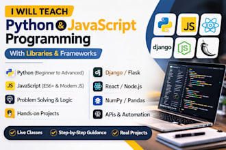 teach python, javascript, and related frameworks and libraries