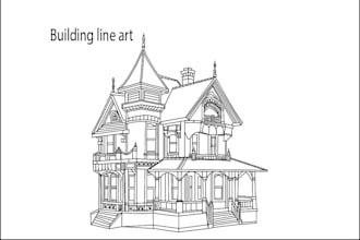 draw detailed building line art and product line