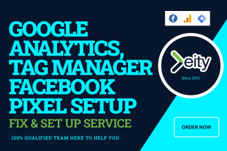 setup google analytics,  tag manager  and facebook pixel