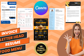 create amazing invoice letterhead resume and menu design in canva