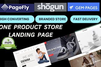 design one product store shopify landing page with pagefly, gempages or shogun