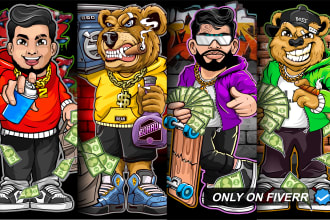 create graphic t shirt design in cartoon style illustration for merch