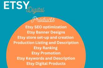 setup etsy shop, etsy listing and store promotion, etsy digital product design