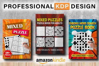 do design puzzle book, word search, sudoku, mazes all book cover for amazon kdp