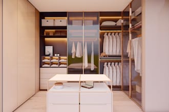 design walk in closet ,wardrobe, vanity  3d rendering