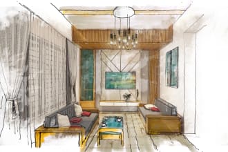 hand draw architectural interior and conceptual sketch