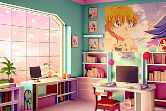 draw anime background, game, visual novel, interior design, living room