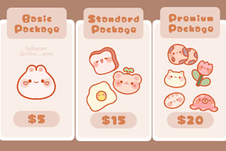 draw cute kawaii doodle illustrations for stickers