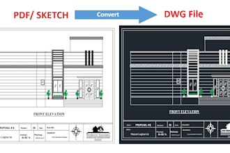 convert PDF to dwg or sketch to autocad file professionally