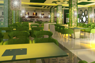 do interior design, 3d rendering office, apartments, coffee bars and restaurants