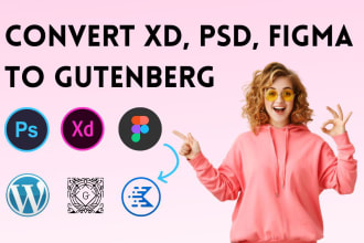 convert adobe xd, psd, figma to wordpress using gutenberg kadence