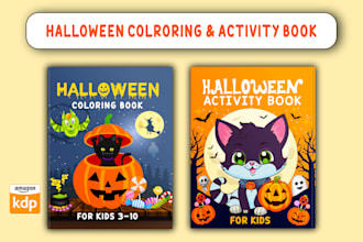 design halloween coloring book, activity book, word search for KDP