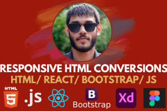 do psd to html, figma to html, xd to html responsive bootstrap website