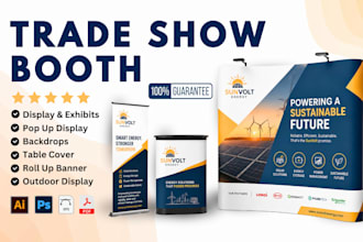 design trade show booth backdrop, expo stand and roll up banner