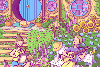 draw a custom illustrated portrait on a detailed background
