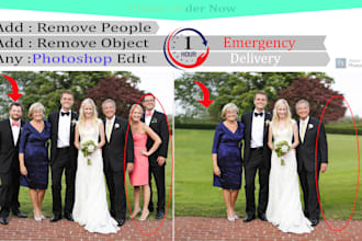 do add or remove people, objects, background removal, photo editing in 1 hrs