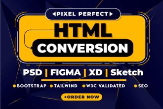 convert PSD to HTML, figma to HTML, xd to HTML website
