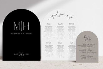 design wedding sign, seating chart, bar menu, timeline bundle