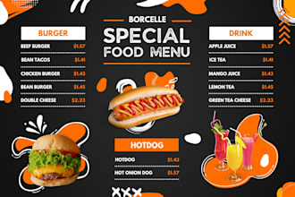 do an amazing menu design, food menu, restaurant menu