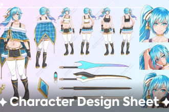 draw character design sheet in anime manga art style